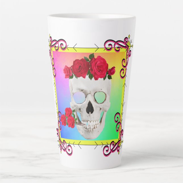 Caneca De Café Latte Mikitiez rosa baroqueart rocha arco-íris (Frente)