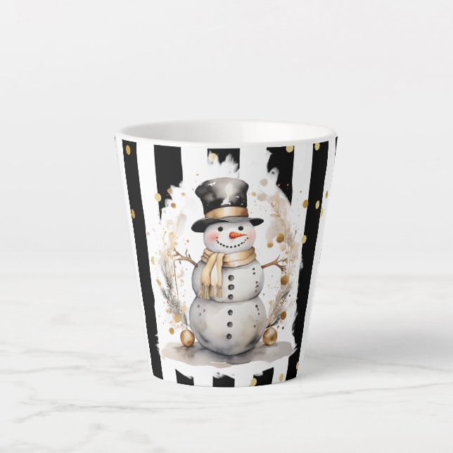 Caneca De Café Latte Milchtasse Klein Snowman and Stripes Var01 (Frente)