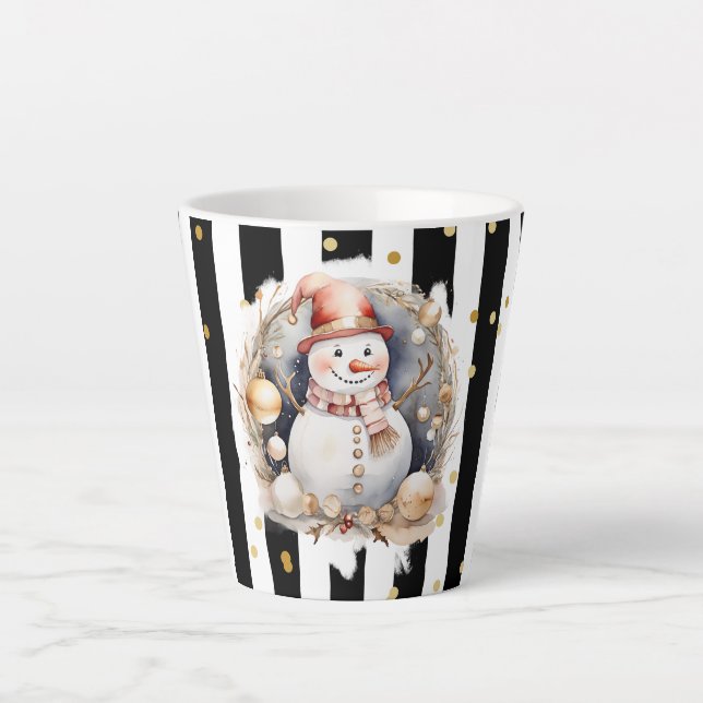 Caneca De Café Latte Milchtasse Klein Snowman and Stripes Var02 (Frente)