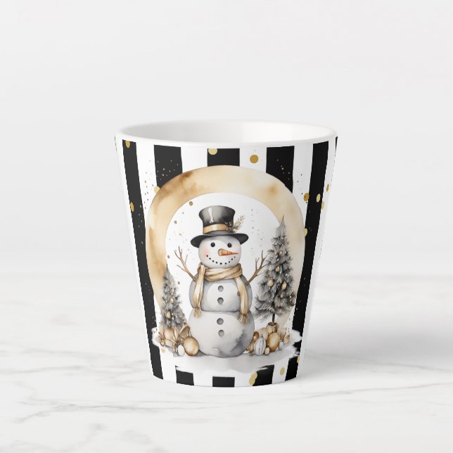 Caneca De Café Latte Milchtasse Klein Snowman and Stripes Var03 (Frente)