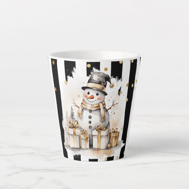 Caneca De Café Latte Milchtasse Klein Snowman and Stripes Var04 (Frente)