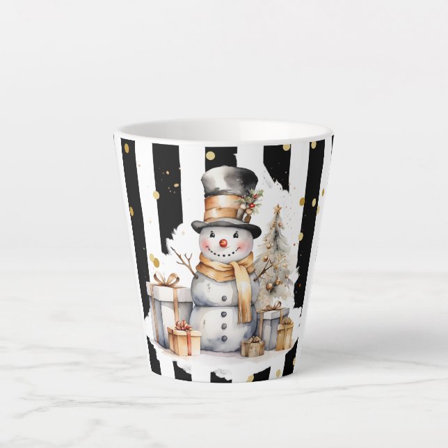 Caneca De Café Latte Milchtasse Klein Snowman and Stripes Var05 (Frente)