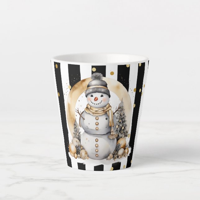 Caneca De Café Latte Milchtasse Klein Snowman and Stripes Var06 (Frente)