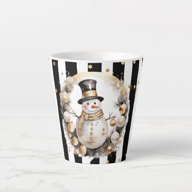 Caneca De Café Latte Milchtasse Klein Snowman and Stripes Var07 (Frente)
