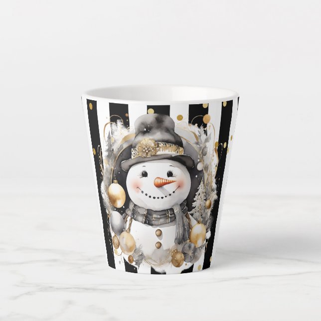 Caneca De Café Latte Milchtasse Klein Snowman and Stripes Var08 (Frente)
