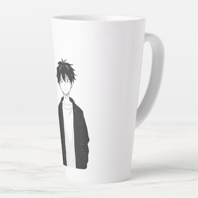 Caneca De Café Latte Minimal Anime Boy Latte Mug (Ângulo direito)