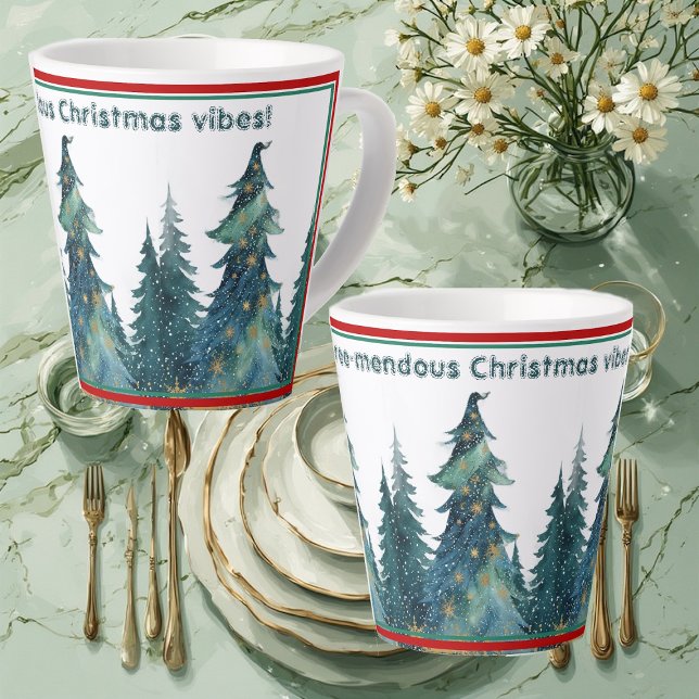 Caneca De Café Latte Minimal Pine Tree-mendous Christmas Vibes Modern (Minimal Pine Tree-mendous Christmas Vibes Modern Latte Mug)