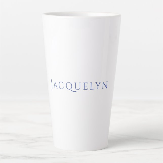 Caneca De Café Latte Minimalista Azul Branco Simples Elegante Moderno N (Frente)