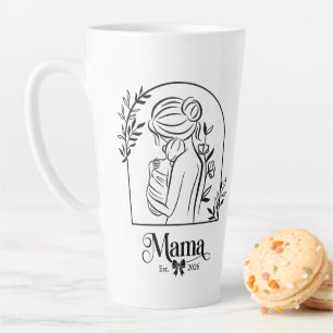 Caneca De Café Latte Minimalista Preto e Branco 1º Dia das Mães Est.