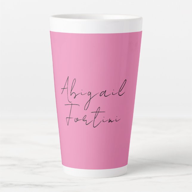 Caneca De Café Latte Mínimo profissional, rosa moderno, seu nome (Frente)