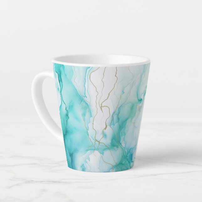 Caneca De Café Latte Mint Aqua Ink Marble (Ângulo esquerdo)