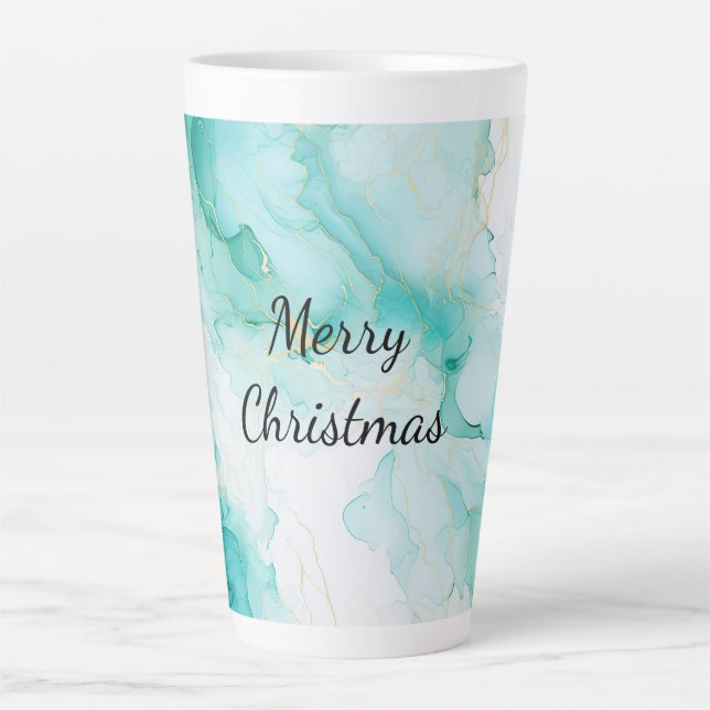 Caneca De Café Latte Mint Aqua Pearl Dourado Marble (Frente)