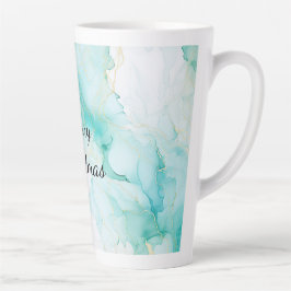 Caneca De Café Latte Mint Aqua Pearl Dourado Marble