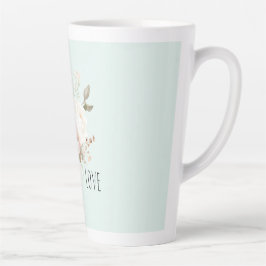 Caneca De Café Latte Mint Blush Pink White Rose Flowers