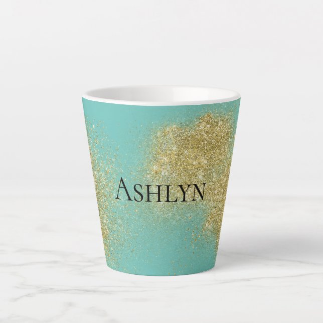 Caneca De Café Latte Mint Dourada Glitzy Glitter (Frente)