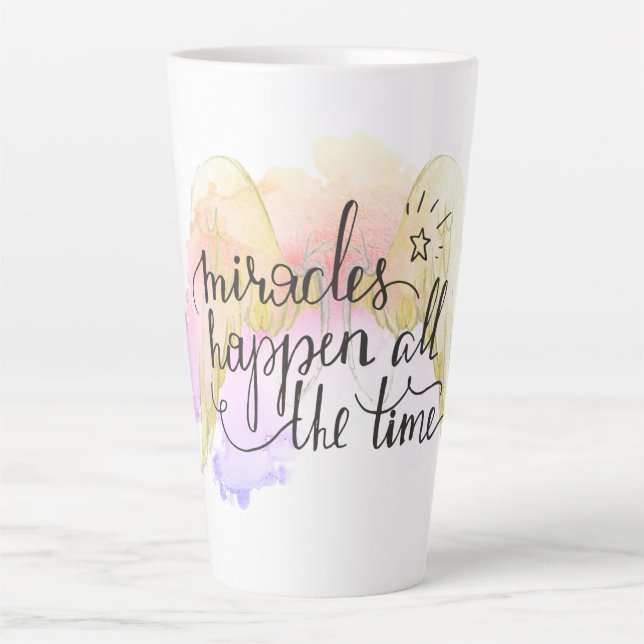 Caneca De Café Latte Miracles Happen Angel Wings  (Frente)