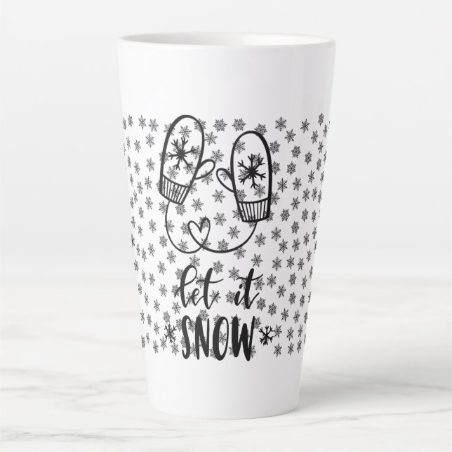 Caneca De Café Latte Mittons Snowflake Deixe-O Neve Lata (Frente)