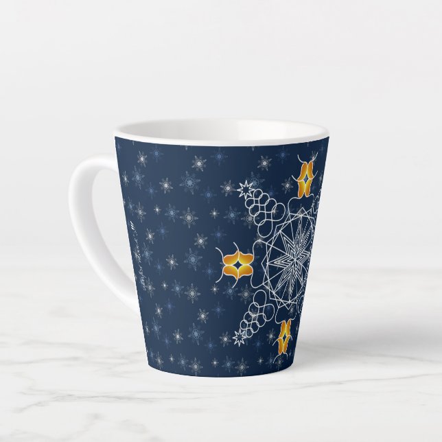 Caneca De Café Latte Mochila de beijo com floco de neve moderno de inve (Ângulo esquerdo)