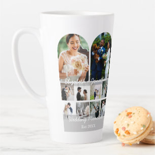 Caneca De Café Latte Modelo de Colagem de Fotos de Casamento 10 Fotos p