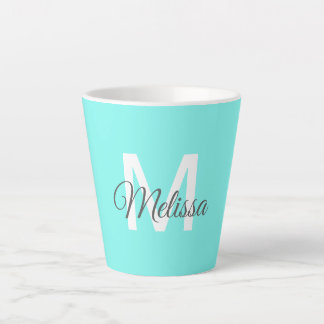 Caneca De Café Latte moder chic minimalista monograma turquesa aqua azu