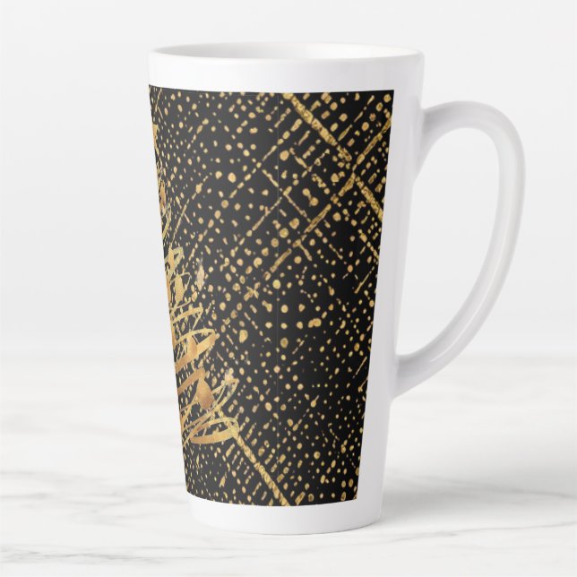 Caneca De Café Latte Modern, Chrismas Tree, Black Gold Cross Pattern (Direita)