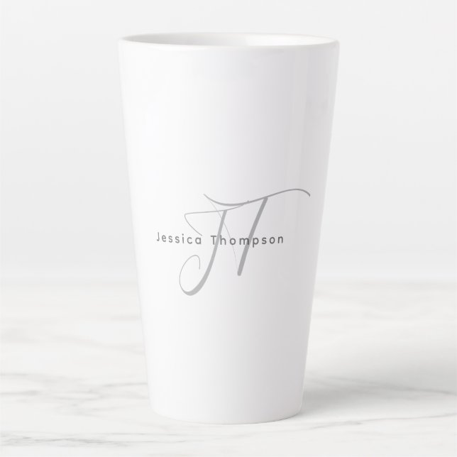 Caneca De Café Latte Modern Elegant Plain Professional Name Monogram (Frente)