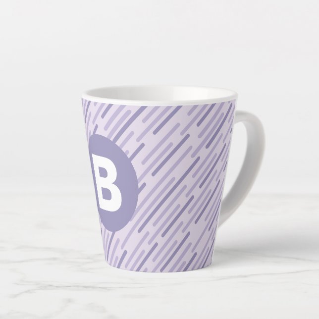 Caneca De Café Latte Modern Lilac Purple Diagonal Stripes Monogram (Ângulo direito)