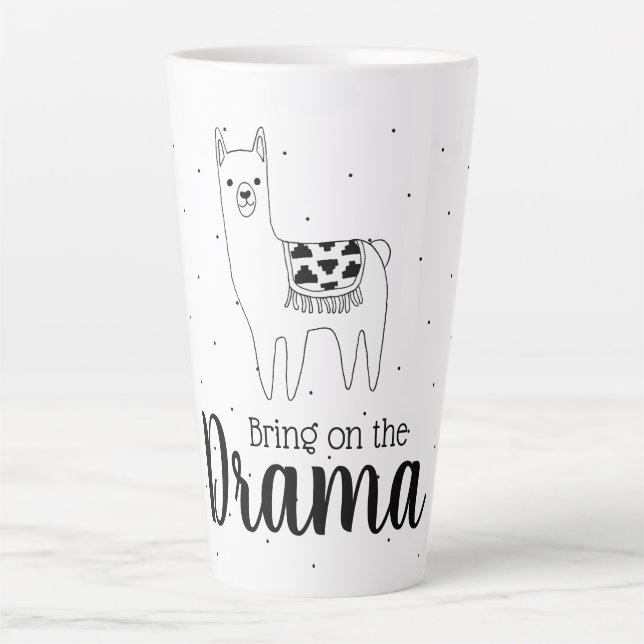 Caneca De Café Latte Modern Llama Traga o Drama (Frente)