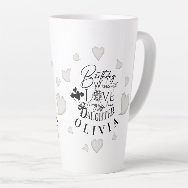 Caneca De Café Latte Modern Simple Daughter Birthday Design (Ângulo direito)