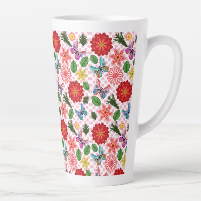 Caneca De Café Latte Modern Spring Garden Butterfly Floral  (Direita)