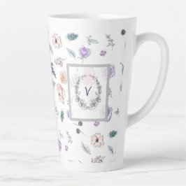 Caneca De Café Latte Modern Trendy Kute Flower Watercolor Monograma