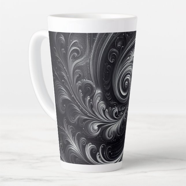 Caneca De Café Latte Moderno Abstrato Simples Redemoinho Preto e Branco (Ângulo esquerdo)