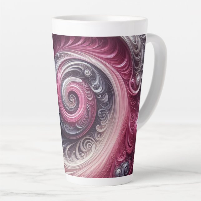 Caneca De Café Latte Moderno Abstrato Simples Redemoinho Rosa e Roxo (Ângulo direito)