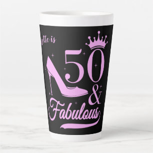 Caneca De Café Latte Moderno Elegante 50 e Fabulosa Mulher de Aniversár
