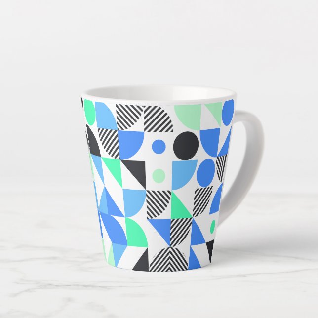 Caneca De Café Latte Moderno Tendy Blue Mint Geométrico (Ângulo direito)