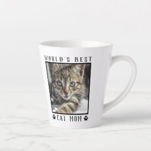 Caneca De Café Latte Moldura de Foto de Pet com Pegadas de Gato Mãe do 