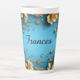 Caneca De Café Latte Moldura Floral Com Nome Personalizado