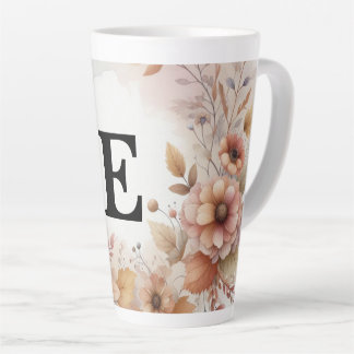 Caneca De Café Latte Moldura Floral de Folhas de Outono em Aquarela Pas