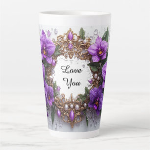 Caneca De Café Latte Moldura Floral de Orquídea Roxa