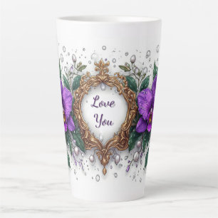 Caneca De Café Latte Moldura Floral de Orquídea Roxa