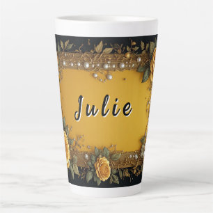 Caneca De Café Latte Moldura Floral Ornata Vintage Com Rosas Creme
