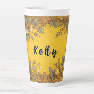 Caneca De Café Latte Moldura Floral Ornate Vintage Com Rosas Creme