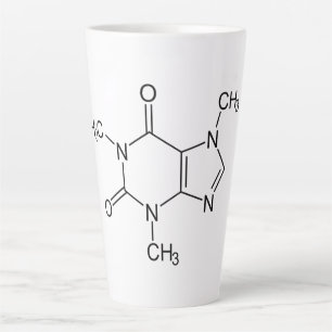 Caneca De Café Latte Molécula de Cafeína Química Café Átomos