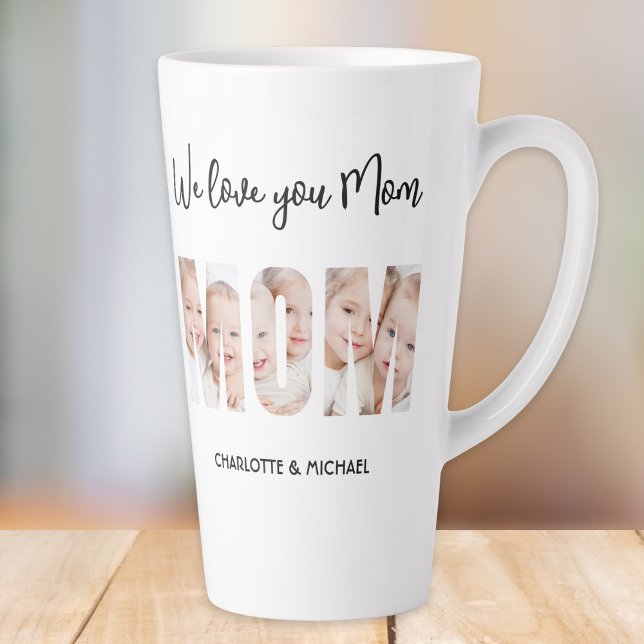 Caneca De Café Latte Mom 3 Photos Cutout Letters (Criador carregado)