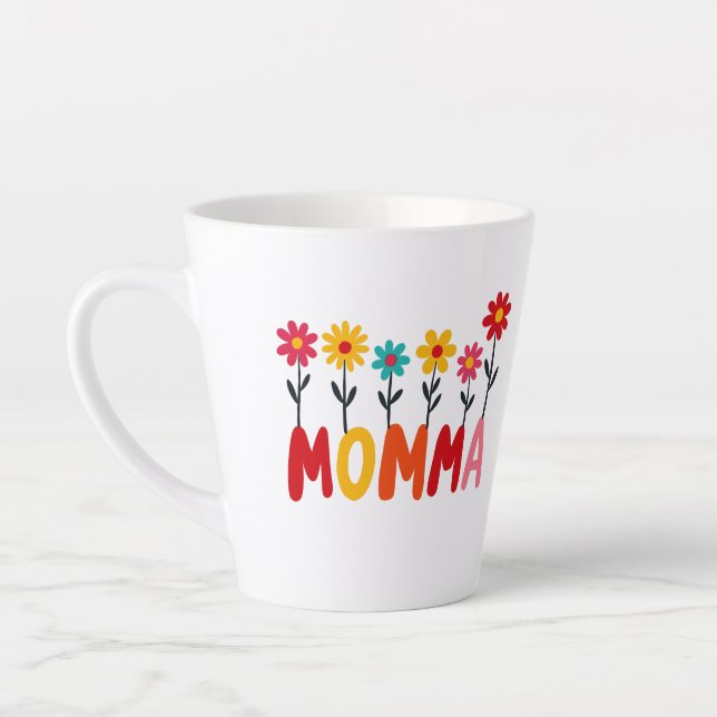 Caneca De Café Latte MOMMA Bloom - Whimsical Floral Drawn Art (Esquerda)