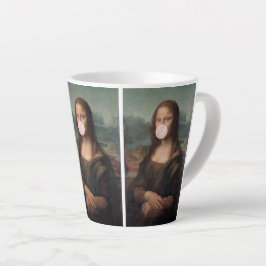 Caneca De Café Latte Mona Lisa soprando pastilha elástica rosa