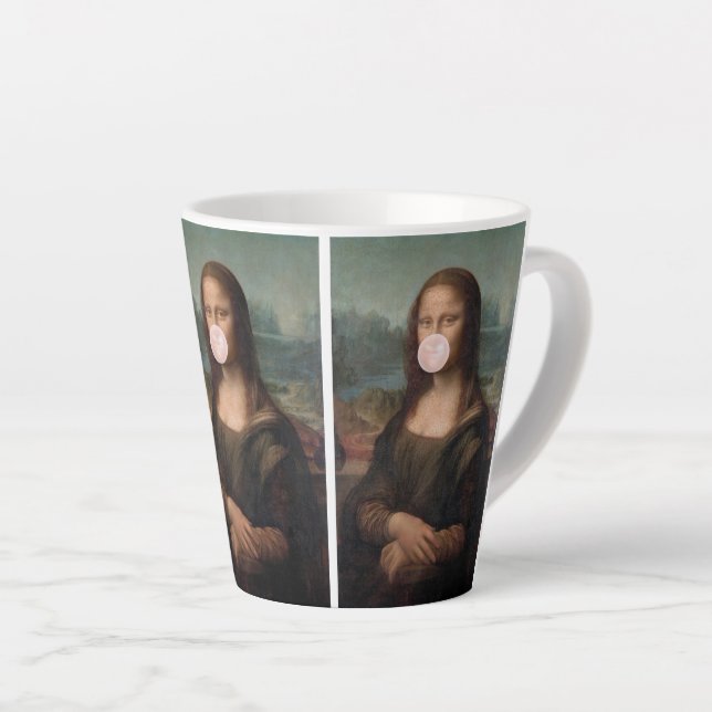 Caneca De Café Latte Mona Lisa soprando pastilha elástica rosa (Ângulo direito)