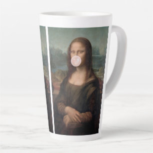 Caneca De Café Latte Mona Lisa soprando pastilha elástica rosa