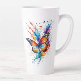 Caneca De Café Latte Monarca Borboleta Vibrante em Aquarela