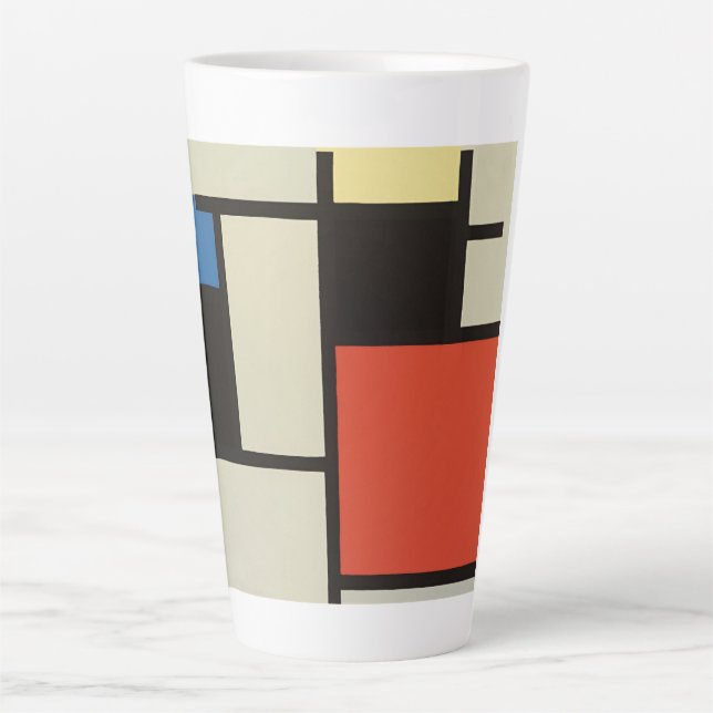 Caneca De Café Latte Mondrian Composition Modern Abstrato Pintura (Frente)